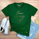Camiseta Feminina Verde Jesus O Verdadeiro Sentido do Natal Dourado