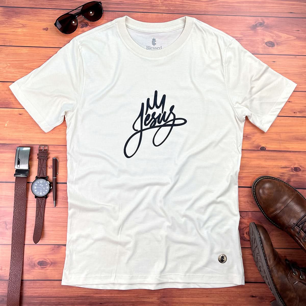 Camiseta Masculina Off White  Jesus Coroa
