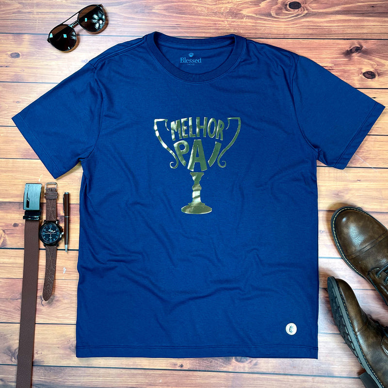 Camiseta Masculina Azul Troféu Melhor Pai