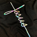 Camiseta Masculina Preta Aplique Cruz Jesus