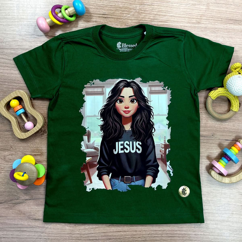 T-Shirt Infantil Verde Garota Jesus