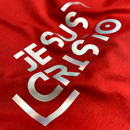 Camiseta Masculina Vermelha Jesus Cristo Holográfico