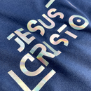 Camiseta Masculina Azul Jesus Cristo Holográfico