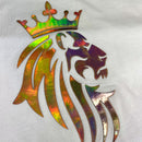 Camiseta Masculina Branca Leão Coroa Aplique Dourado