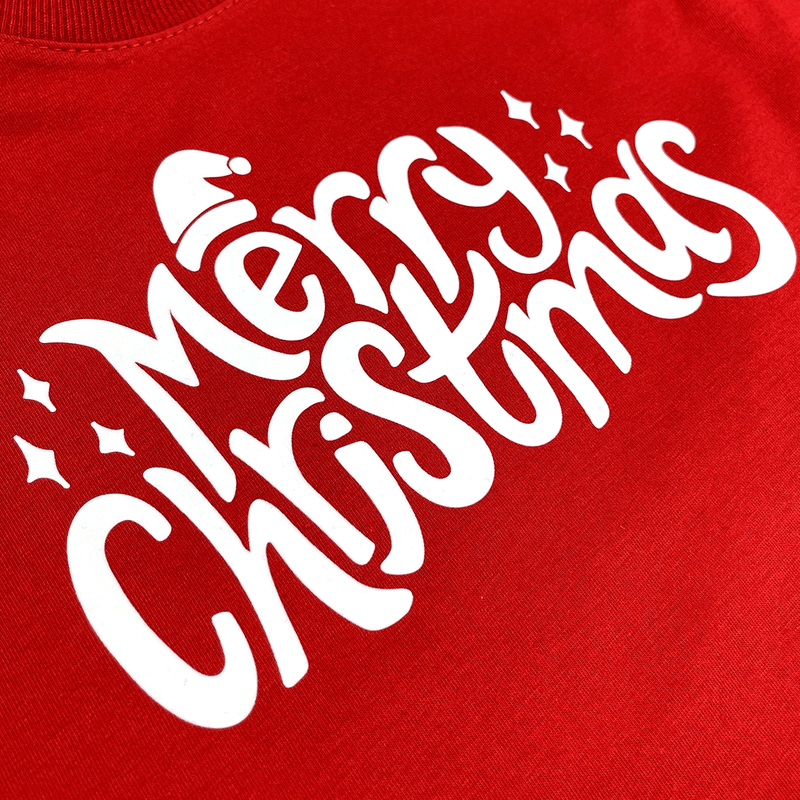 T-Shirt Infantil Vermelha Merry Christmas Chapéu