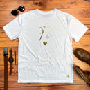 Camiseta Masculina Branca Fé Coração Dourado