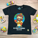 T-Shirt Infantil Preta Eu Venci o Mundo