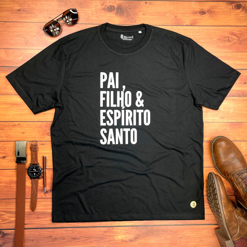 Camiseta Masculina Preta Pai, Filho & Espírito Santo