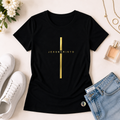 Camiseta Feminina Preta Cruz Dourada Jesus Cristo