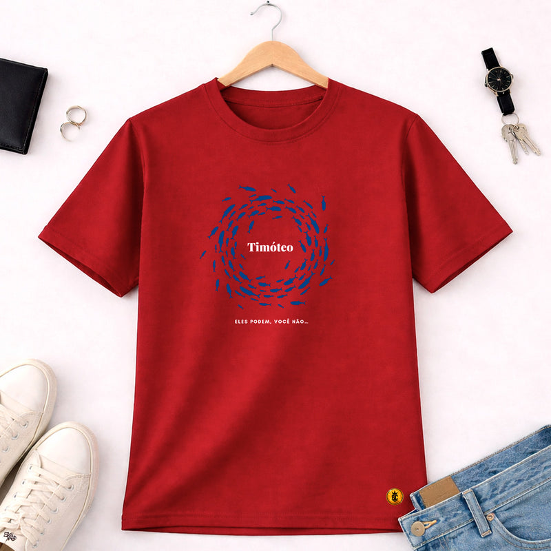 Camiseta Masculina Vermelha Timóteo Eles Podem, Você Não.