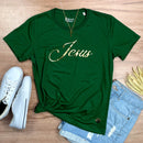 Camiseta Feminina Verde Jesus Dourado