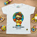 T-Shirt Infantil Branca Eu Venci o Mundo