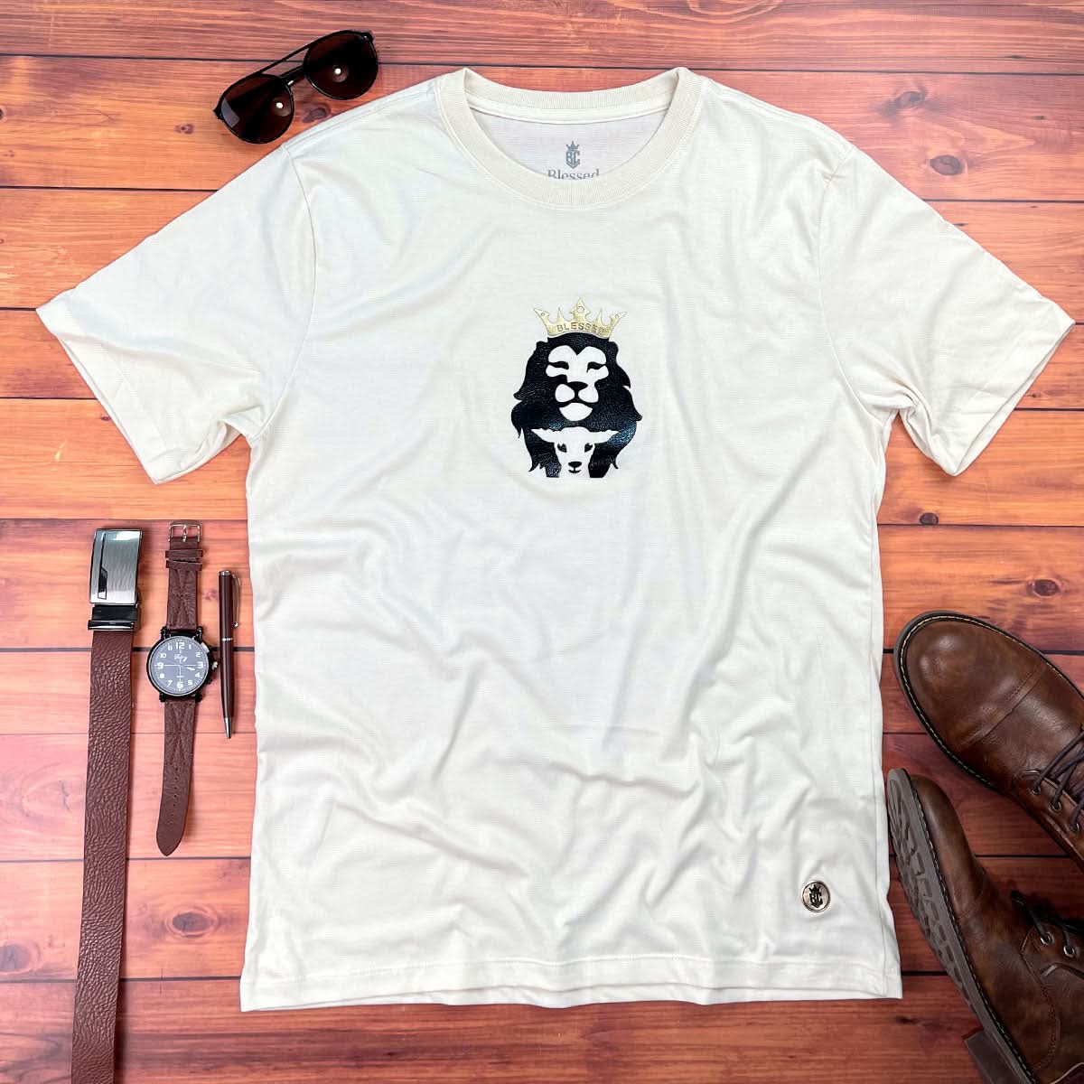 Camiseta Masculina Off White Coroa Cordeiro e Leão