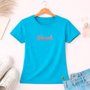Camiseta Feminina Turquesa Blessed Glitter Pink Aplique