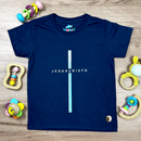 T-Shirt Infantil Azul Cruz Prata Jesus Cristo