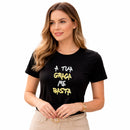 Camiseta Feminina Preta A Tua Graça Me Basta  Aplique