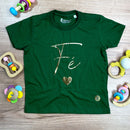 T-Shirt Infantil Verde Fé Coração Dourado