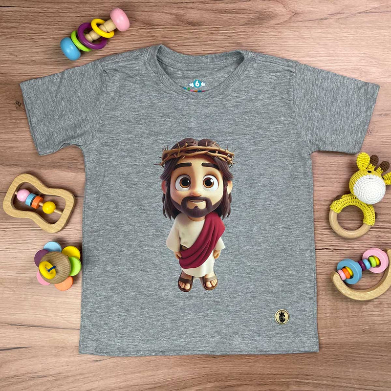 T-Shirt Infantil Cinza Jesus Desenho