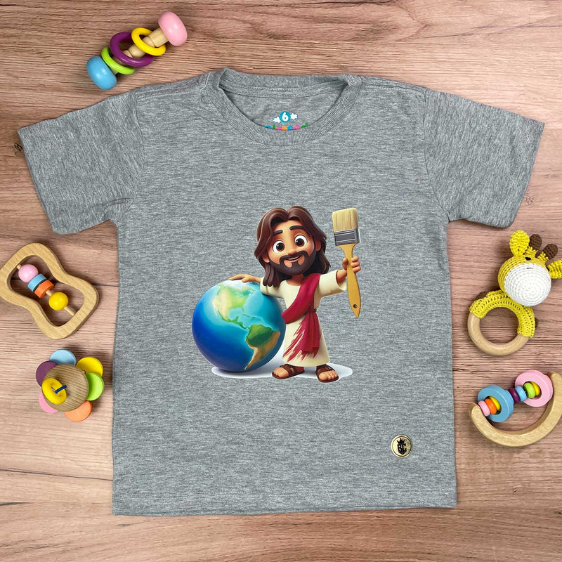 T-Shirt Infantil Cinza Jesus Pintor Do Mundo