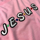 Camiseta Feminina Rosa Aplique J.E.S.U.S