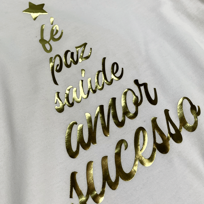 Camiseta Masculina Branca Árvore Fé Paz Dourado