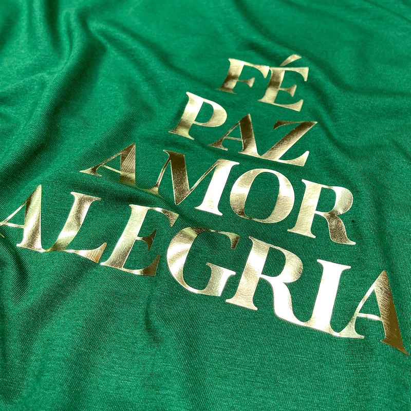 Camiseta Masculina Verde Fé Paz Dourado