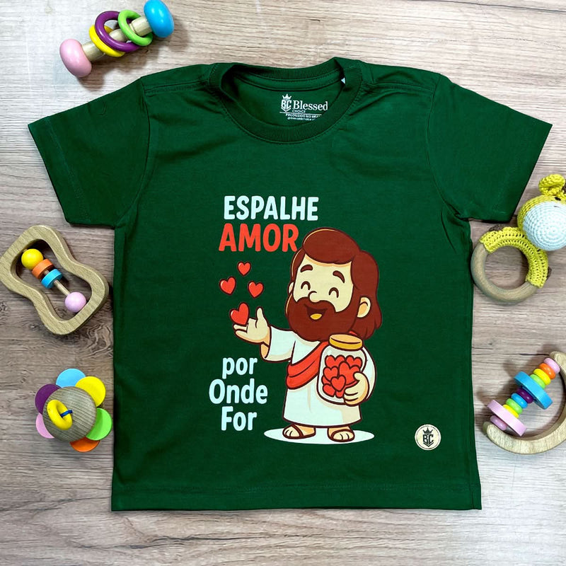 T-Shirt Infantil Verde Espalhe Amor Por Onde For