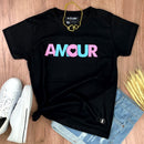 Camiseta Feminina Preta AMOUR