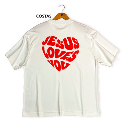 Oversized Off White Full Coração Jesus Loves You