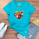 Camiseta Feminina Turquesa Coração Flor