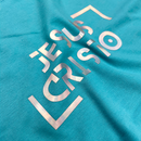 Camiseta Feminina Turquesa Jesus Cristo Holográfico
