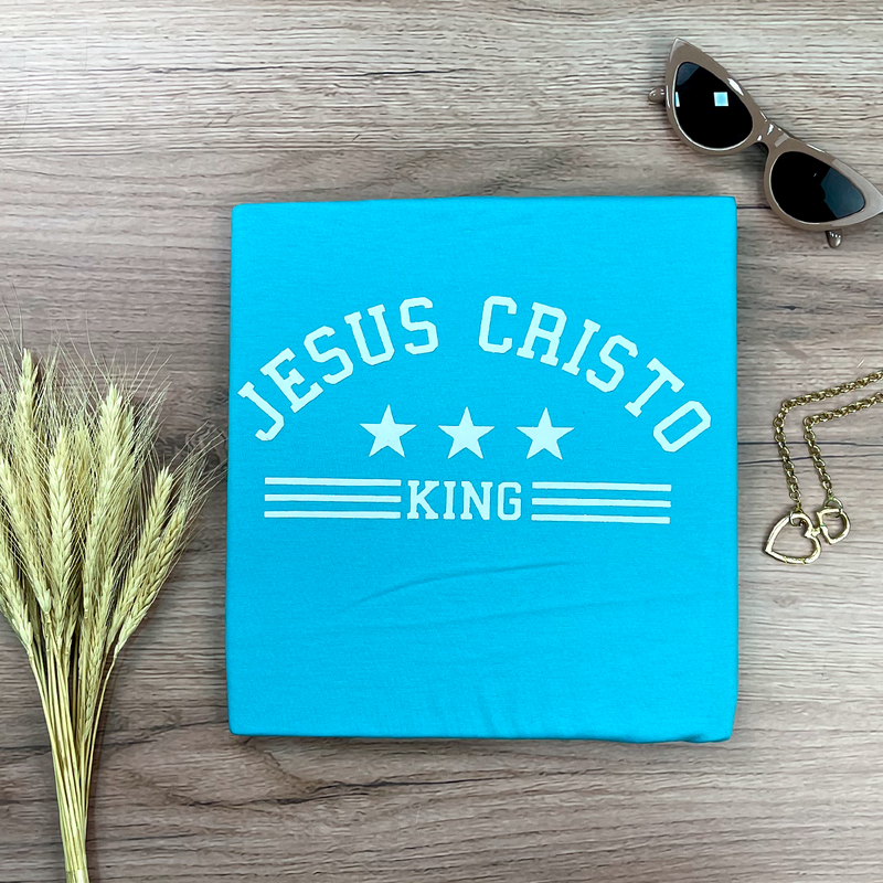 Camiseta Feminina Turquesa Jesus Cristo King