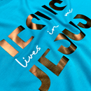 Camiseta Feminina Turquesa Jesus Lives In Me