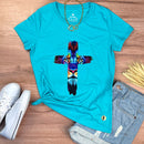 Camiseta Feminina Turquesa Cruz Leão Azul