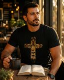 Camiseta Masculina Preta Cruz Leão Dourado