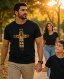 Camiseta Masculina Preta Cruz Leão Dourado
