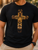 Camiseta Masculina Preta Cruz Leão Dourado