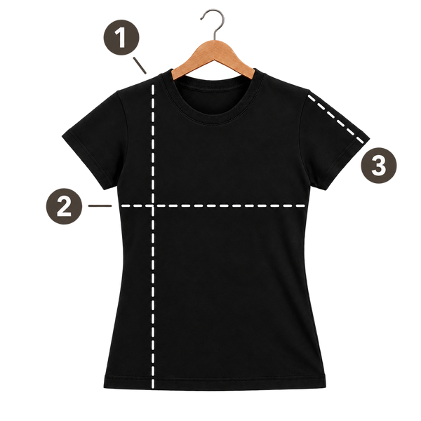 Guia visual de medidas — Camiseta Feminina Padrão
