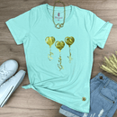 Camiseta Feminina Verde Menta Coração Paz Amor Dourado