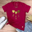 Camiseta Feminina Pink Coração Paz Amor Dourado