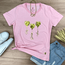 Camiseta Feminina Rosa Coração Paz Amor Dourado