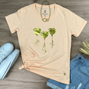 Camiseta Feminina Salmão Coração Paz Amor Dourado