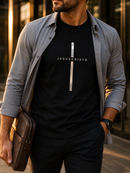 Camiseta Masculina Preta Cruz Prata Jesus Cristo