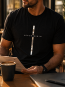 Camiseta Masculina Preta Cruz Prata Jesus Cristo