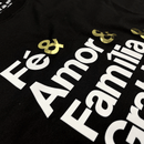 Camiseta Feminina Preta Fé & Amor Dourado