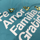 Camiseta Feminina Turquesa Fé & Amor Dourado