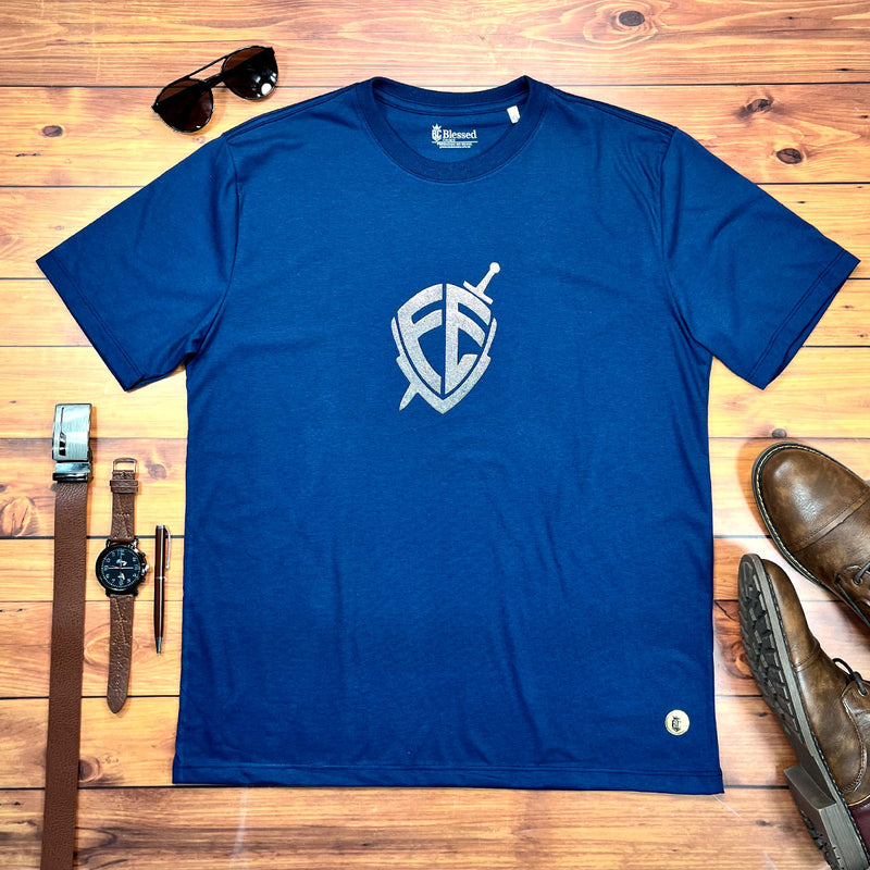 Camiseta Masculina Azul Escudo Fé