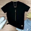 Camiseta Feminina Preta Fé Listra Dourado