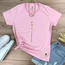 Camiseta Feminina Rosa Fé Listra Dourado