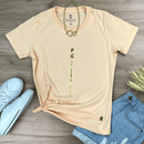 Camiseta Feminina Salmão Fé Listra Dourado